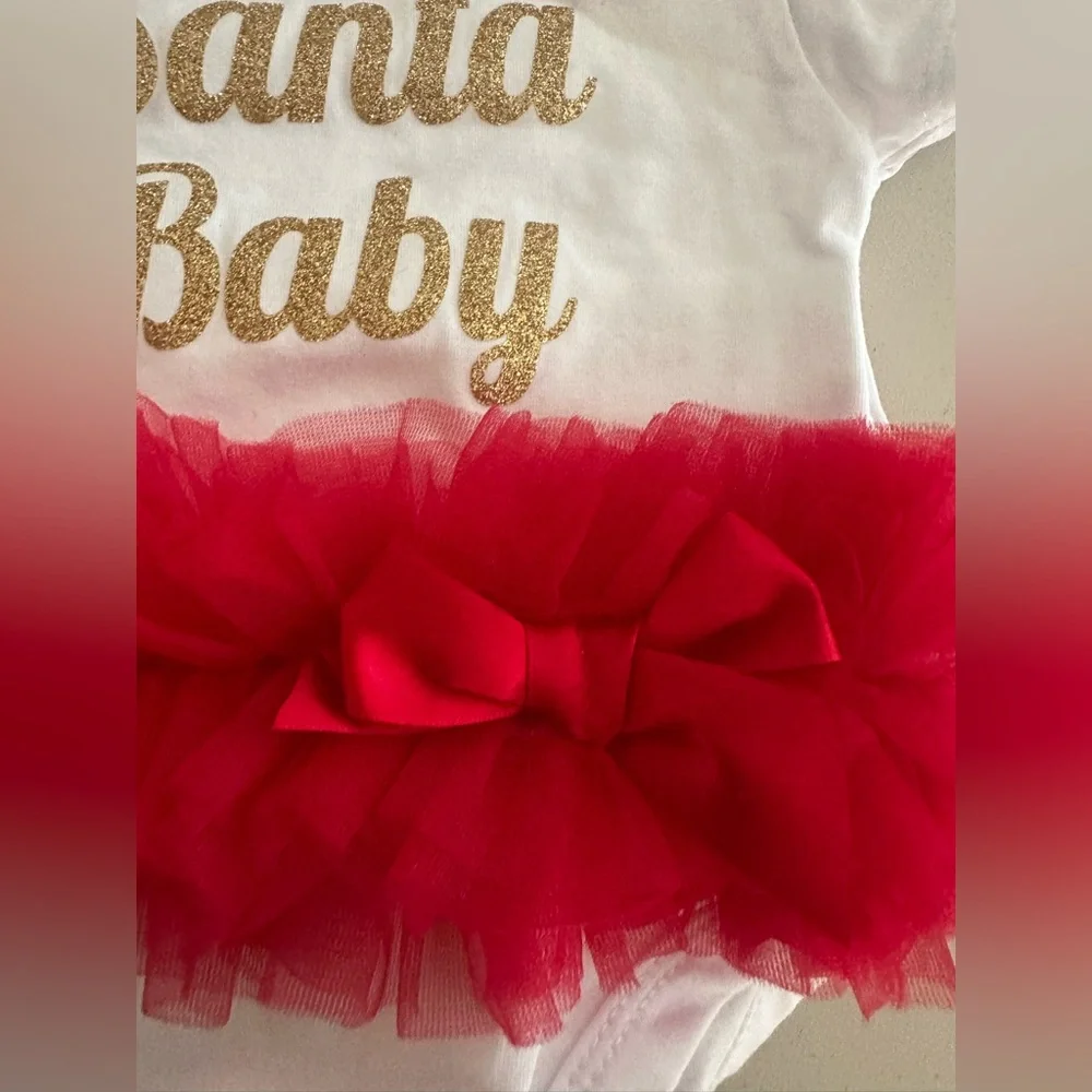 Popatu White Onesie with Red Tutu and Gold 'Santa Baby'